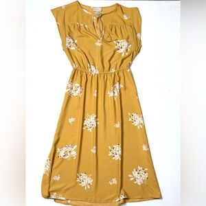LOFT Mustard Yellow Floral Midi Sleeveless Dress Size Small